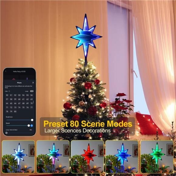 Smart Christmas Tree Topper Star, 8.7" W*12.0''H 27LED RGB Color Change - Picture 4 of 7